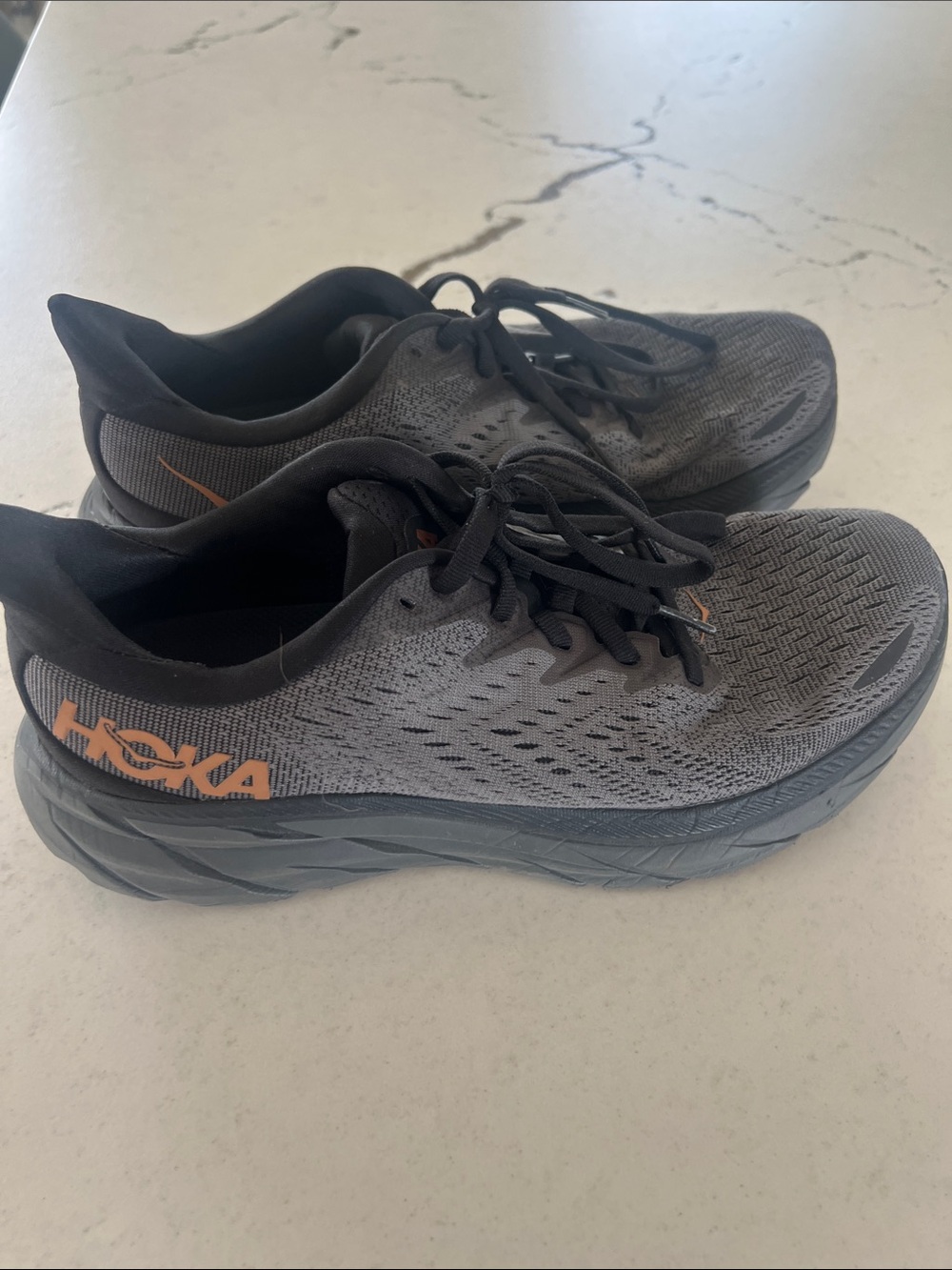 Hoka One Charcoal Gray Running Shoes with peach Logo. Size 8 worn 2x. Amazing!